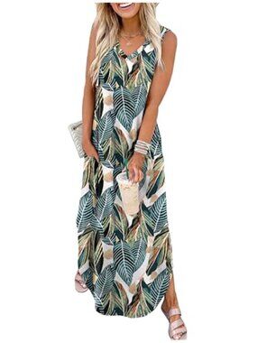 Womens V Neck Maxi Dress Sleeveless Beach Sundress Casual Summer Long Dress